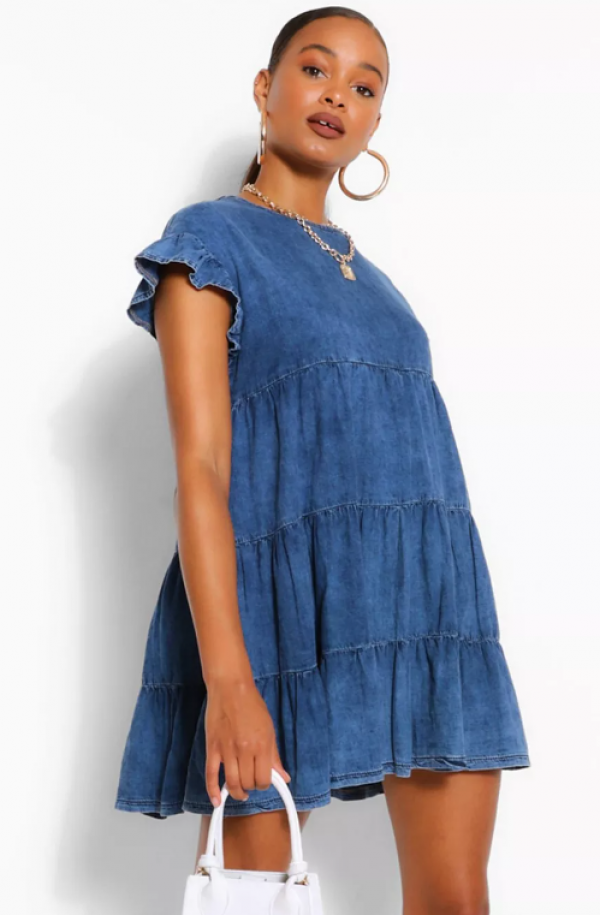 Dress Denim Berpotongan Ruffles